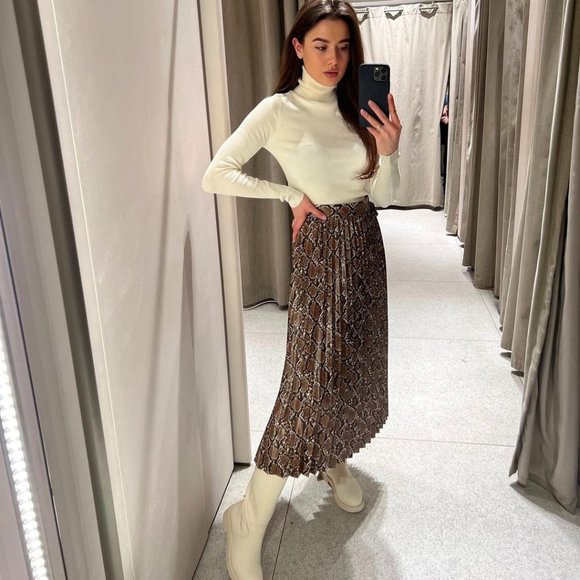 Zara Faux Leather Pleated Snakeskin Skirt Sz XS, M NWT - Picture 14 of 16